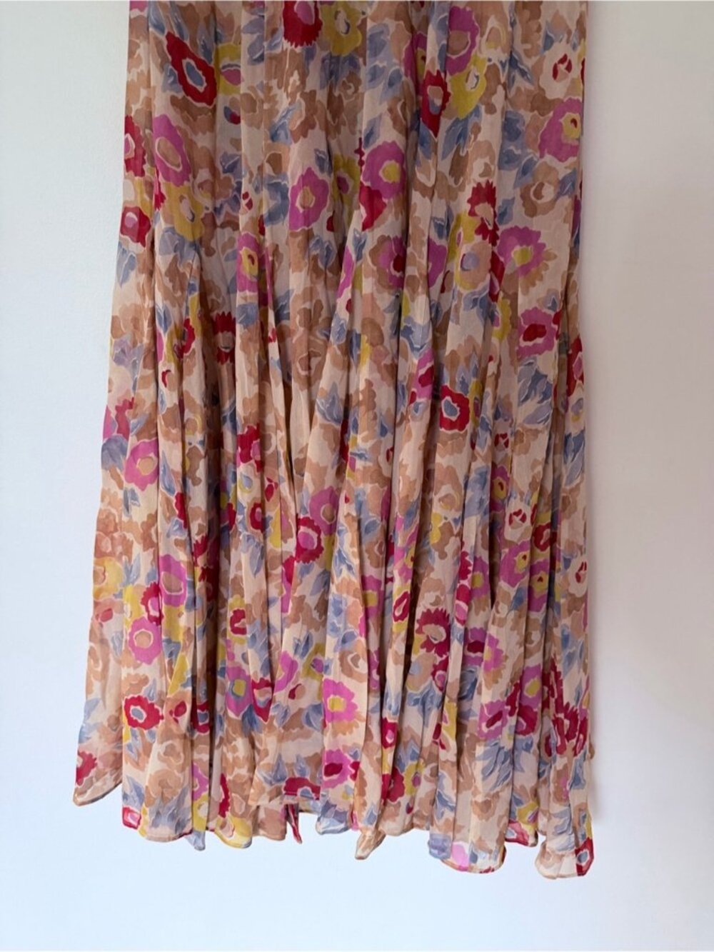 NEW DOEN Amerelle Silk Long Dress Jardin De Camelias Beige Pink Floral US XS - Picture 9 of 16